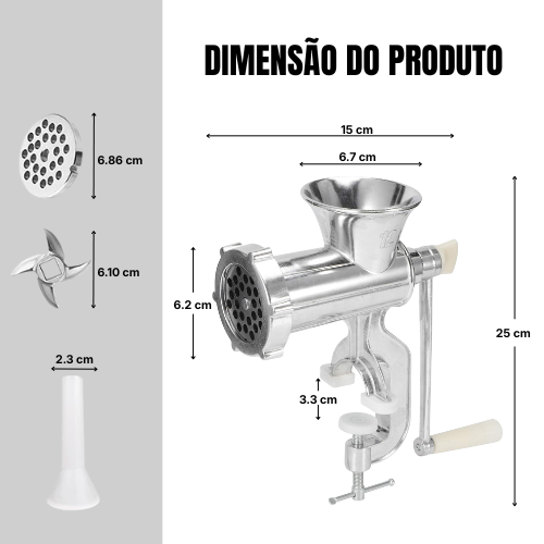Moínho de Carne Manual em Aço Inoxidável