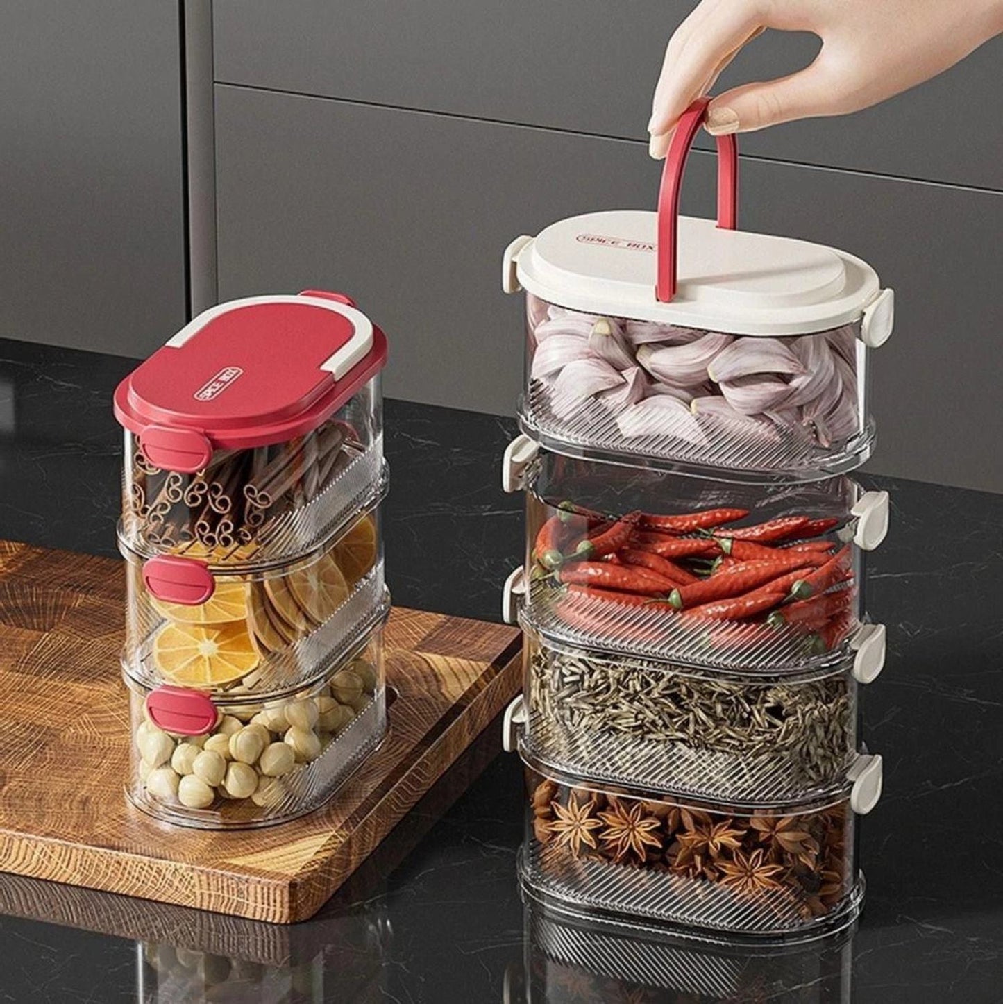 Potes Empilháveis 4 em 1 com Tampa Hermética – Mais Espaço, Mais Frescor