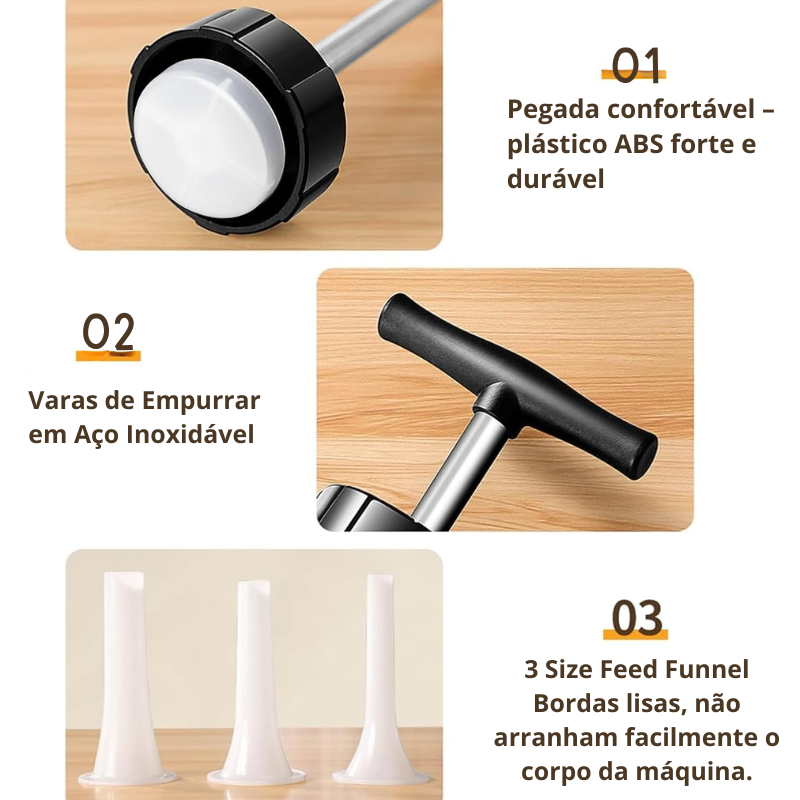 Máquina de Enchidos Manual Portátil com 3 Bicos