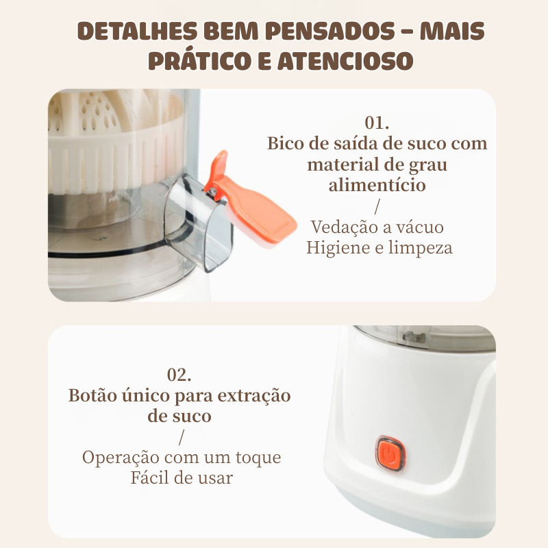Espremedor Elétrico Multifuncional – Suco Durável e Prático em Casa