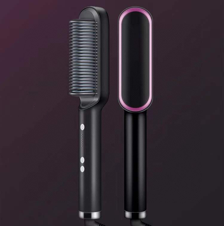 2-in-1 Hair Straightener Hot Comb - Negative Ion Curling Brush