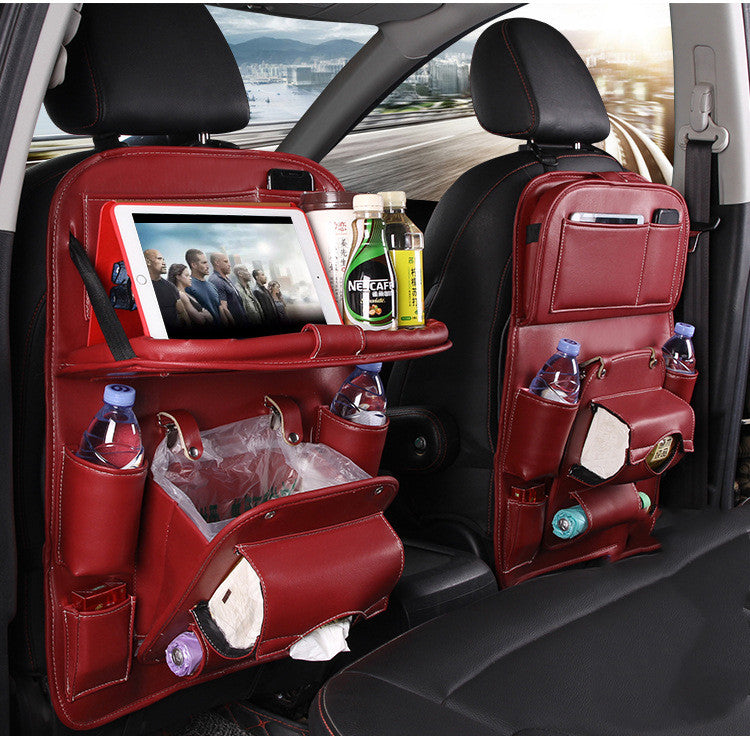 PU Leather Car Storage Bag - Waterproof Seat Back Organizer