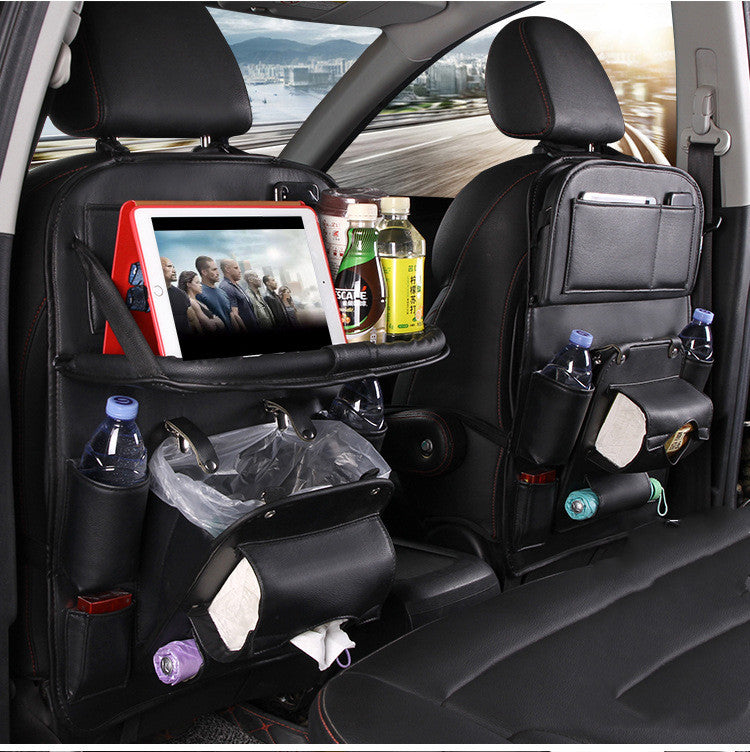PU Leather Car Storage Bag - Waterproof Seat Back Organizer