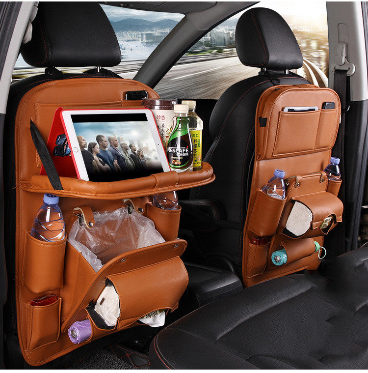 PU Leather Car Storage Bag - Waterproof Seat Back Organizer