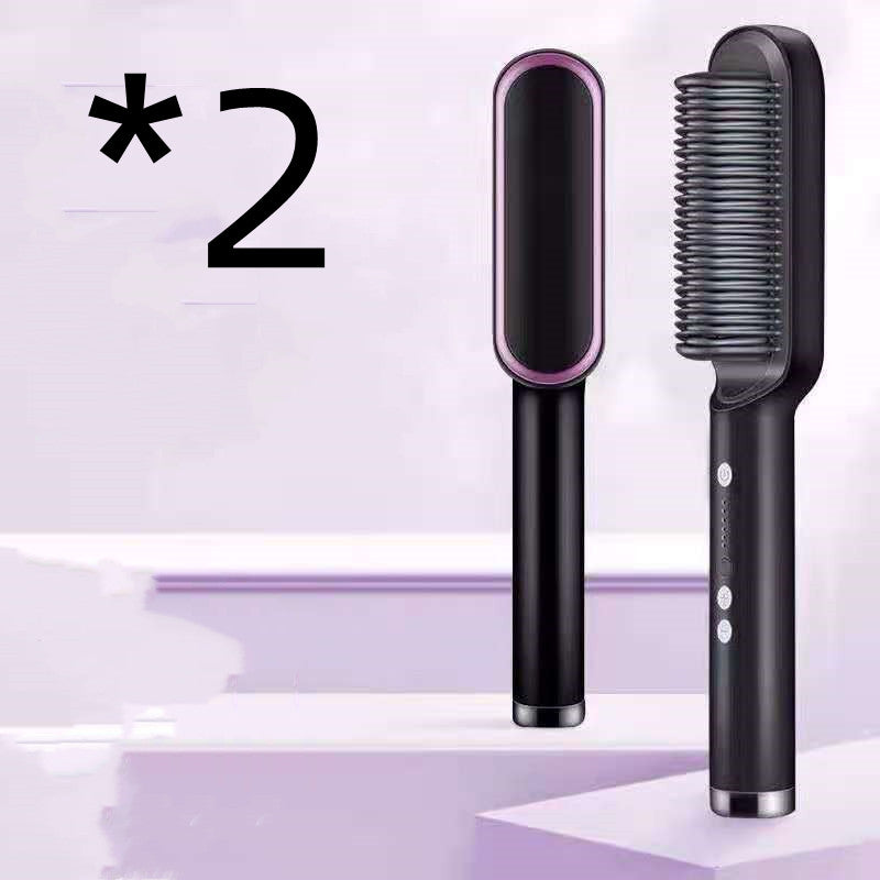 2-in-1 Hair Straightener Hot Comb - Negative Ion Curling Brush