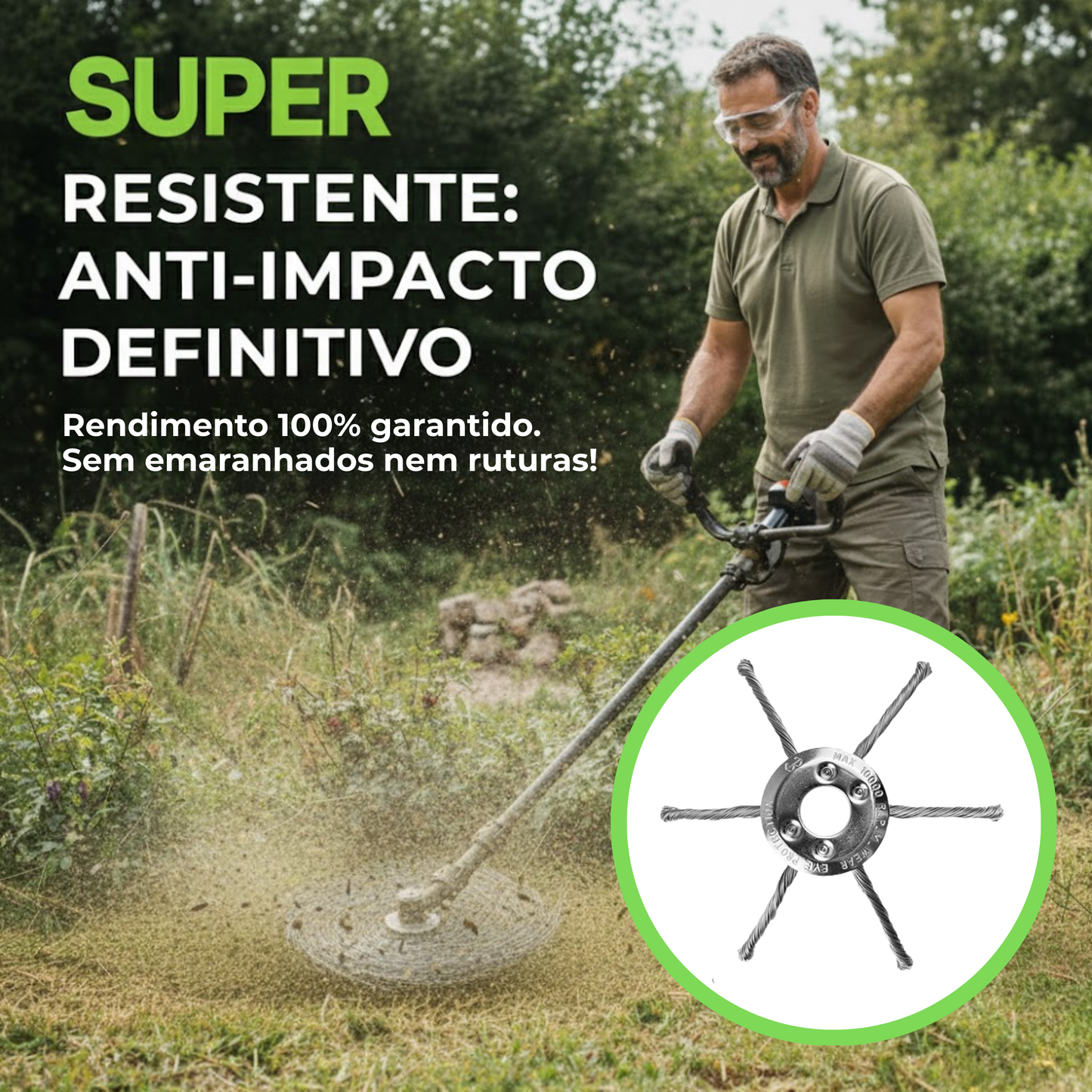 Cabeça de Corta-Relva com 6 Braços de Arame de Aço