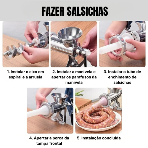 Moínho de Carne Manual em Aço Inoxidável