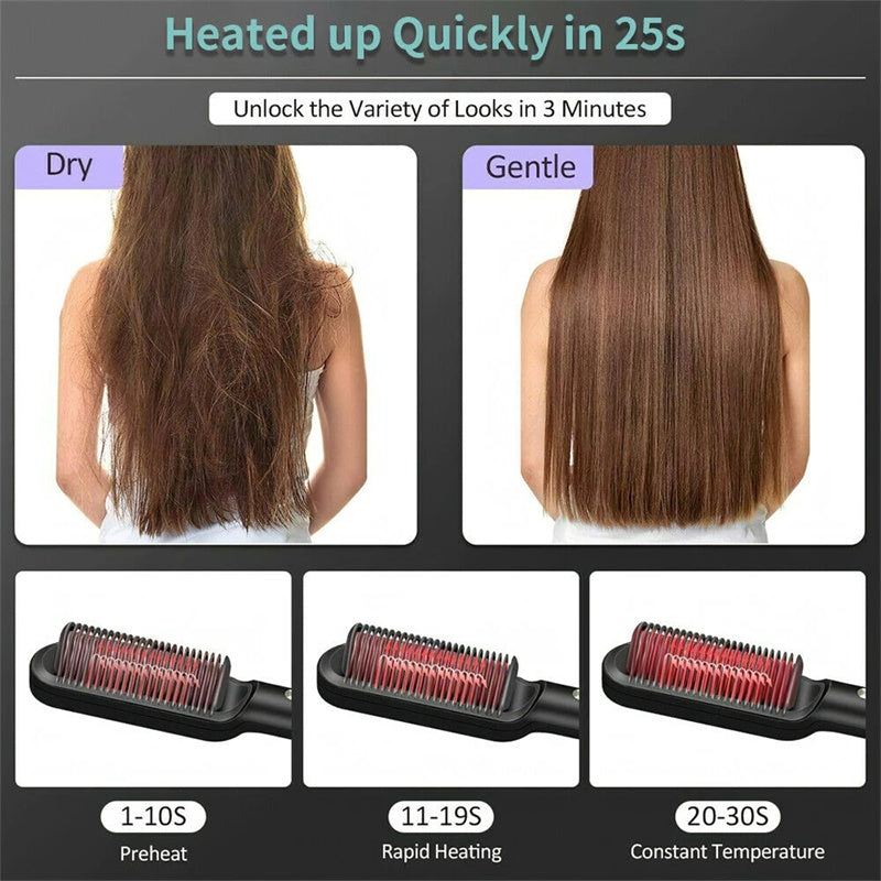 2-in-1 Hair Straightener Hot Comb - Negative Ion Curling Brush