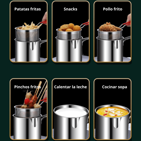 Frigideira Multifuncional de Aço Inoxidável 304 com Filtro