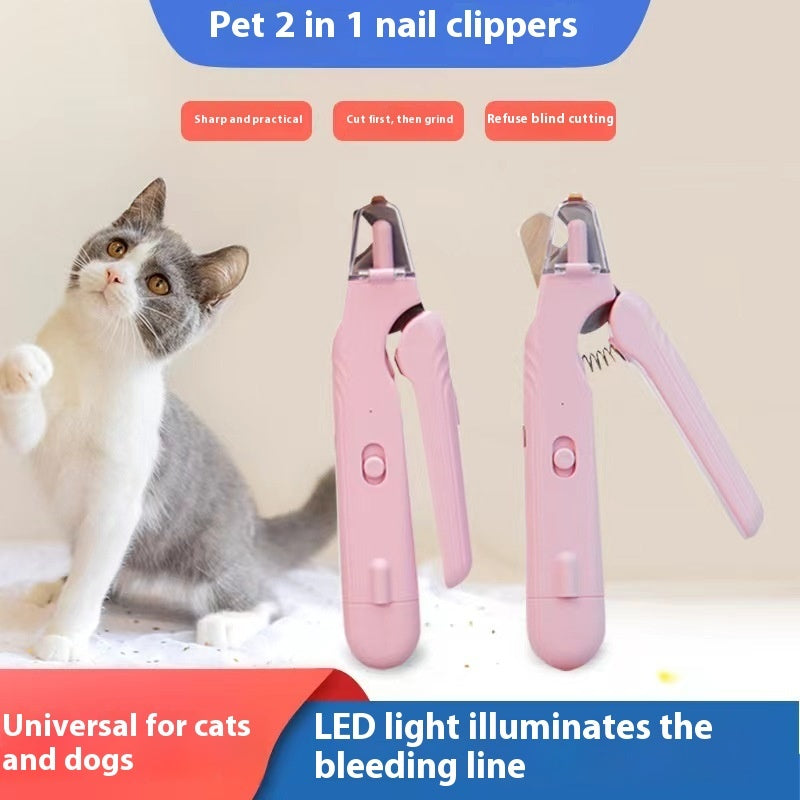 2 In 1 Pet Nail Clippers With LED Light