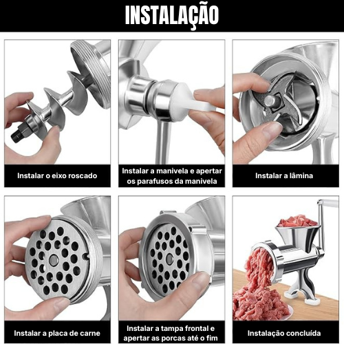 Moínho de Carne Manual em Aço Inoxidável