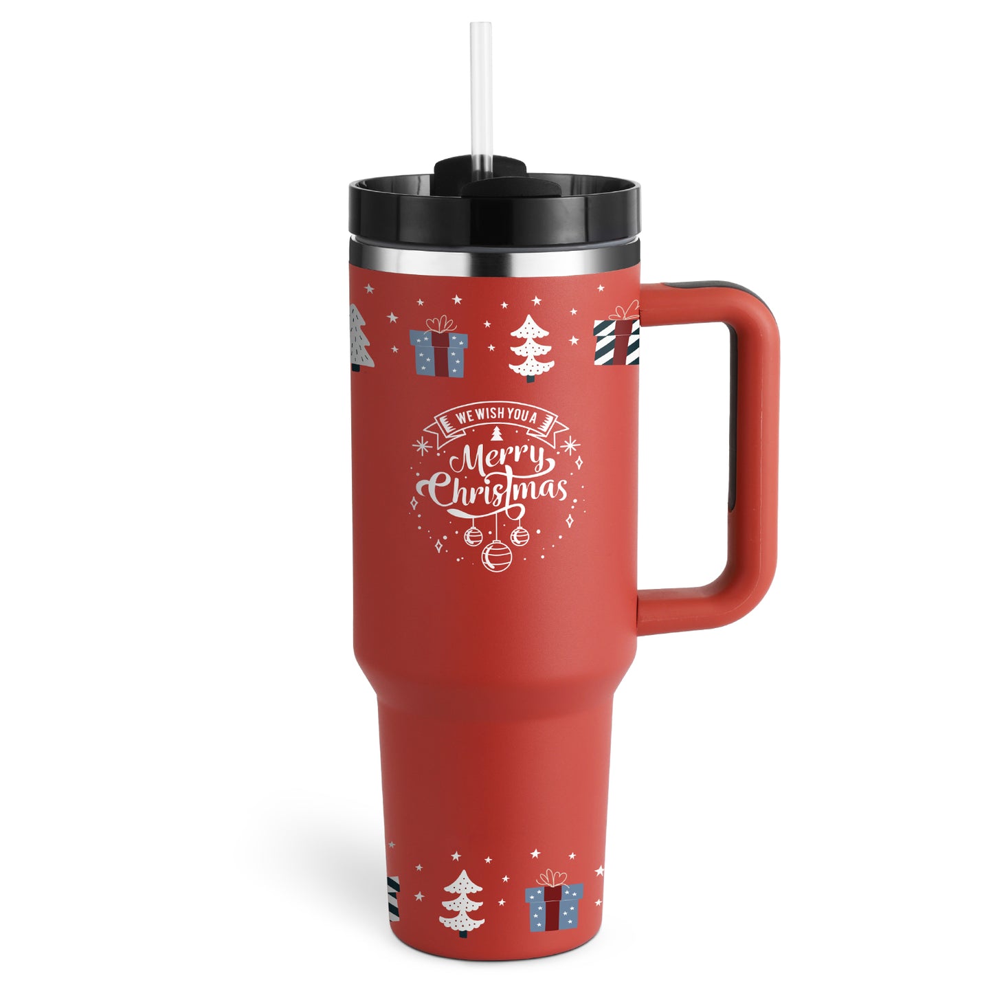 40 Oz Insulated Tumbler with Handle & Straw - Stainless Steel