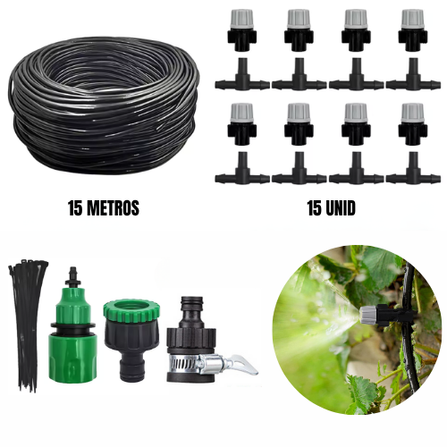 Mangueira de Irrigação para Jardim 15m com Bicos de Névoa
