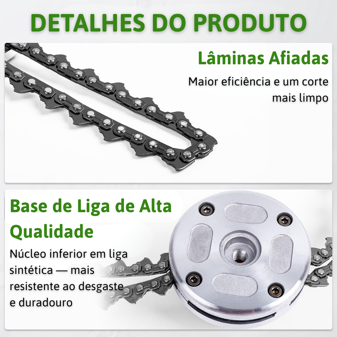 Cabeça de corte em aço com corrente – Corte limpo, durabilidade e segurança total