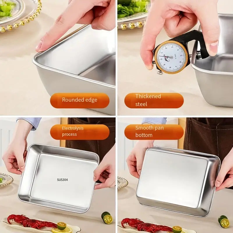 Tabuleiro em Aço Inoxidável 304 - Durável e Seguro (25x20x6cm)