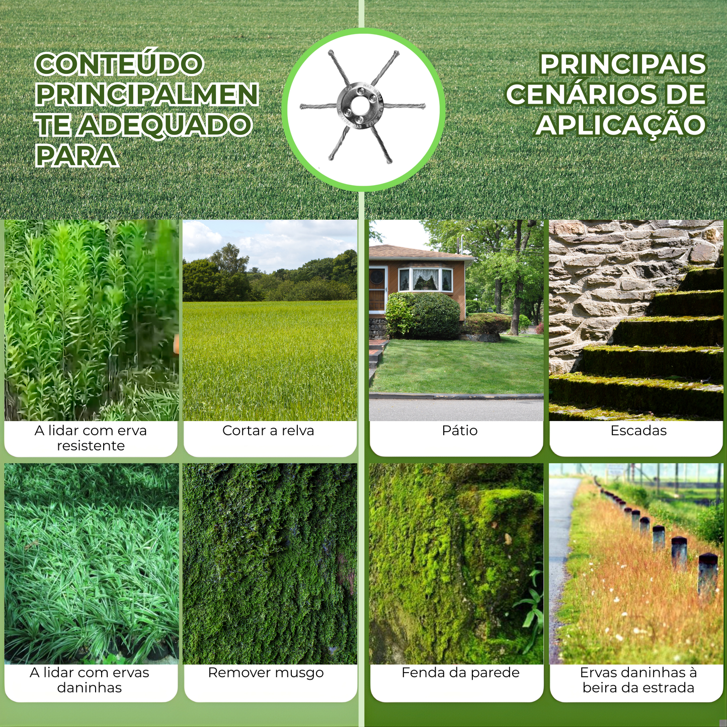 Cabeça de Corta-Relva com 6 Braços de Arame de Aço