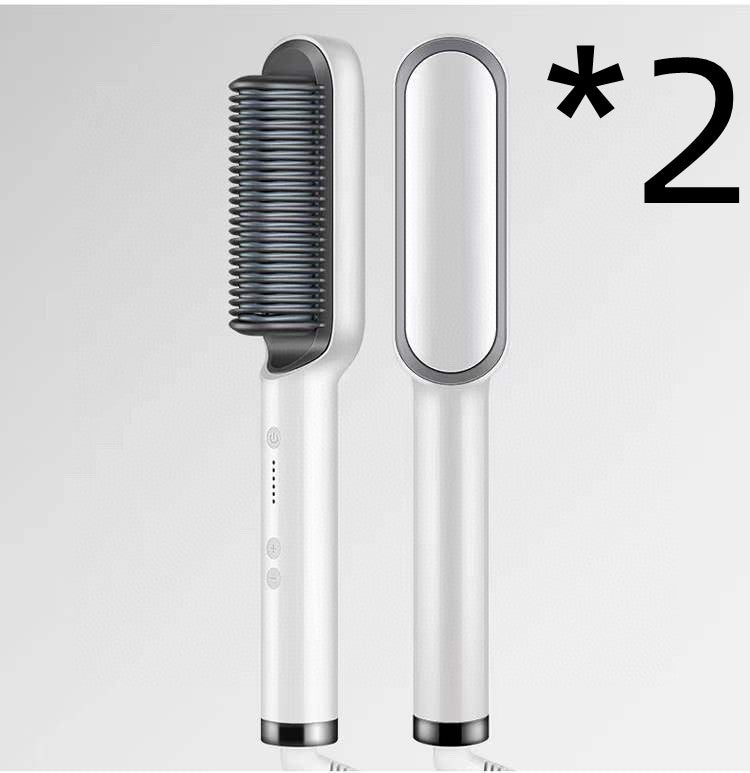 2-in-1 Hair Straightener Hot Comb - Negative Ion Curling Brush