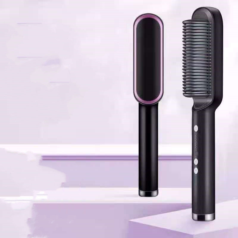2-in-1 Hair Straightener Hot Comb - Negative Ion Curling Brush