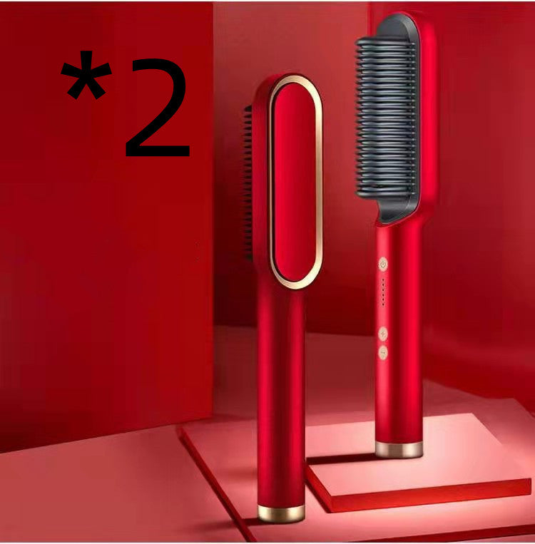 2-in-1 Hair Straightener Hot Comb - Negative Ion Curling Brush