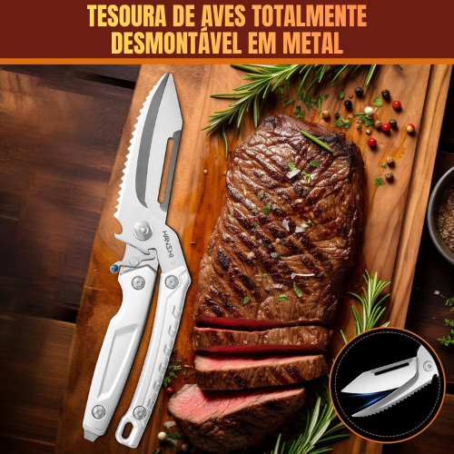 Tesoura de Aves Desmontável Multifuncional - Aço Inoxidável