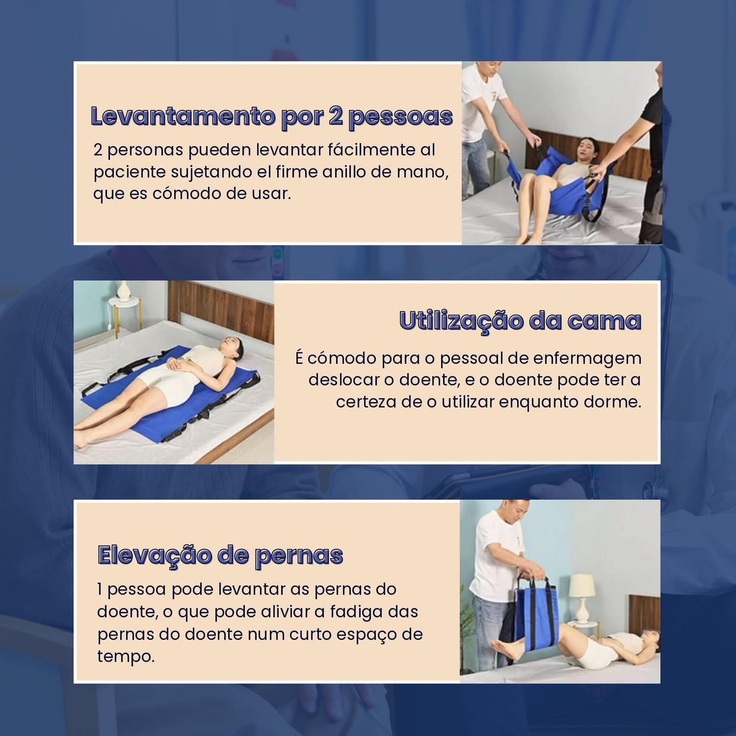 Tábua de Transferência de Doentes com 6 Pegas Reforçadas