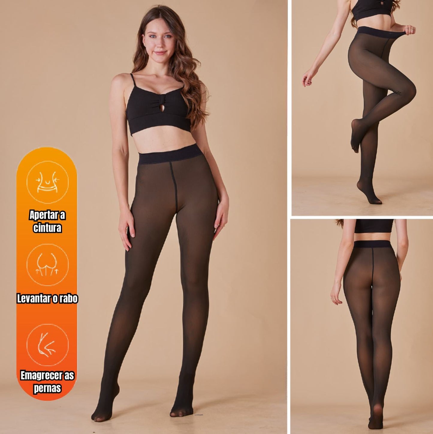 Pernas Falsas Collants Elásticas Forradas a Pelúcia