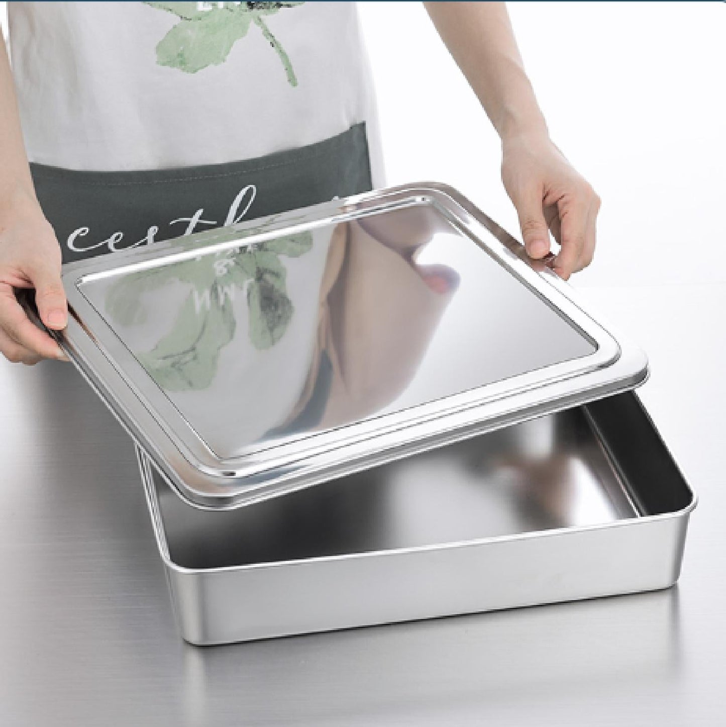 Tabuleiro de Servir em Aço Inoxidável com Tampa (2000ml)