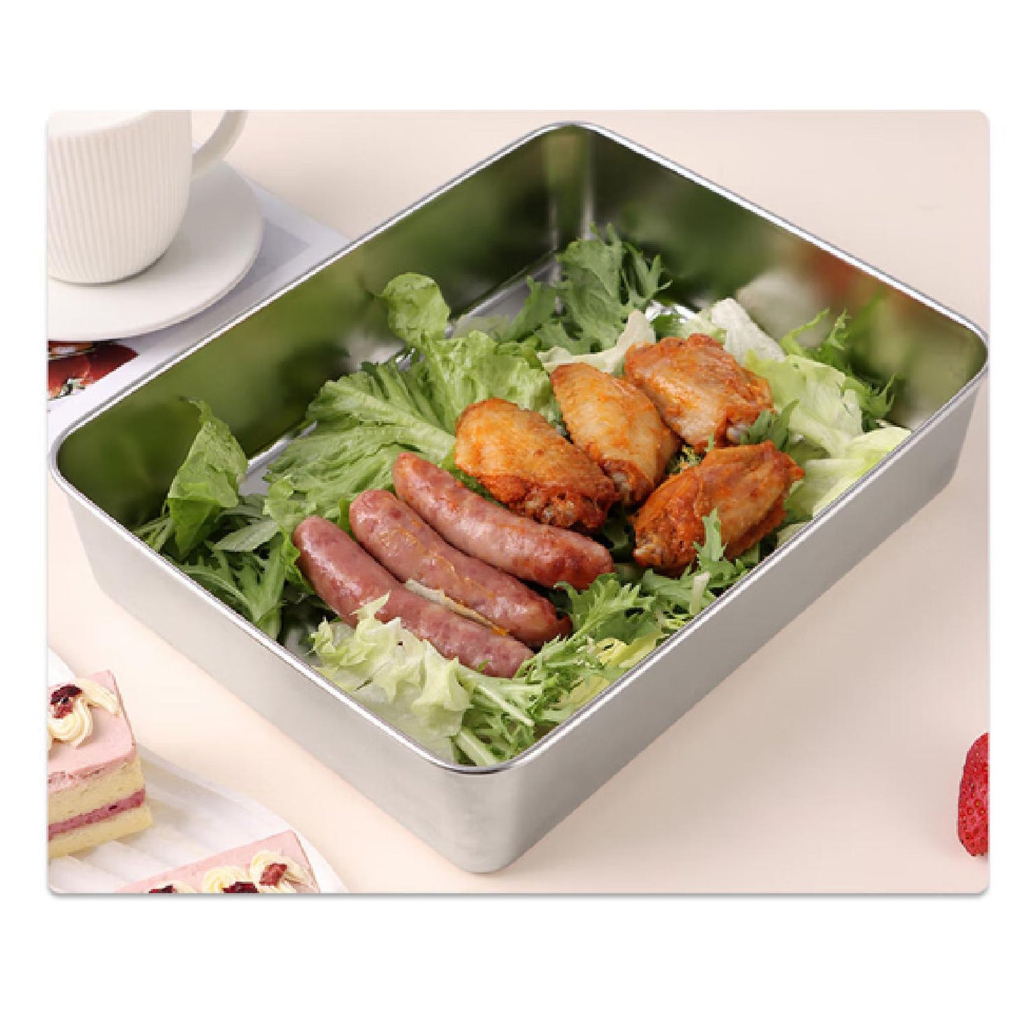 Tabuleiro de Servir em Aço Inoxidável com Tampa (2000ml)