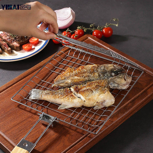 Grelha Dobrável de Aço Inoxidável 304 para Churrasco