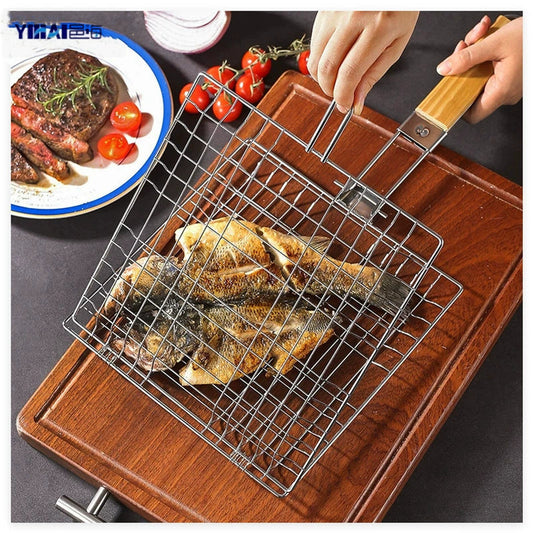 Grelha Dobrável de Aço Inoxidável 304 para Churrasco