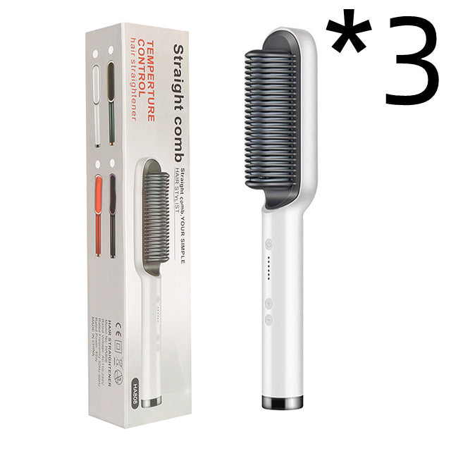 2-in-1 Hair Straightener Hot Comb - Negative Ion Curling Brush