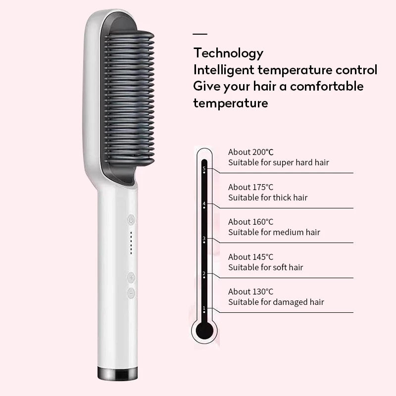 2-in-1 Hair Straightener Hot Comb - Negative Ion Curling Brush