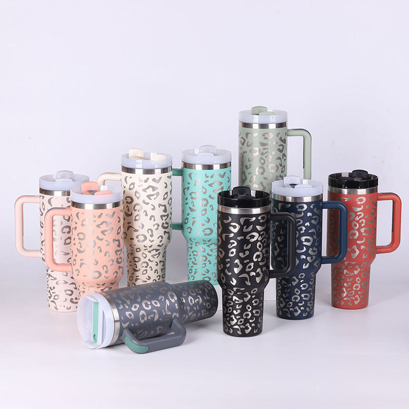 40 Oz Insulated Tumbler with Handle & Straw - Stainless Steel