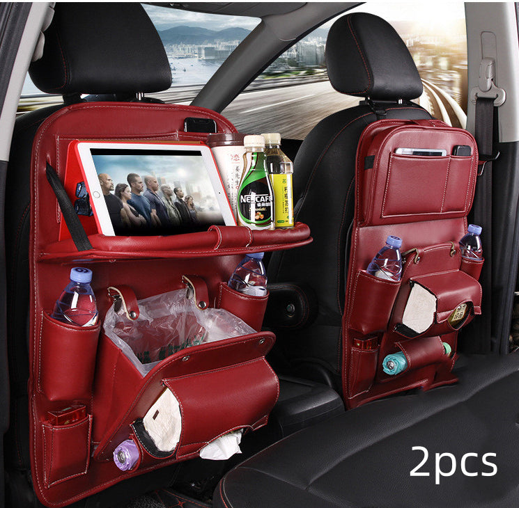 PU Leather Car Storage Bag - Waterproof Seat Back Organizer