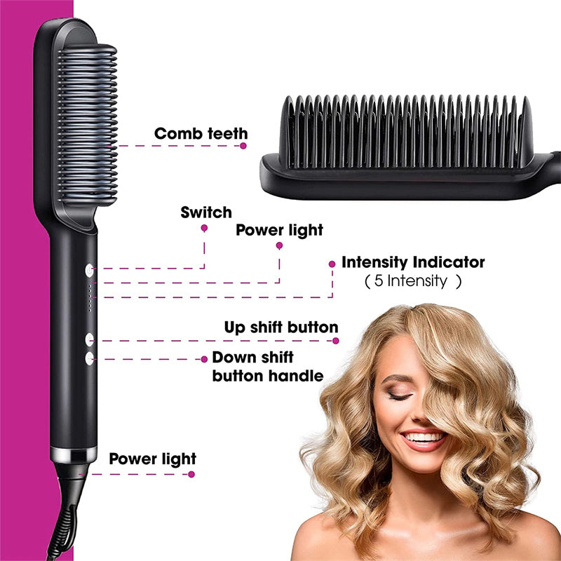 2-in-1 Hair Straightener Hot Comb - Negative Ion Curling Brush