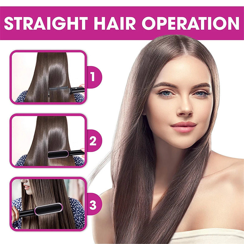 2-in-1 Hair Straightener Hot Comb - Negative Ion Curling Brush