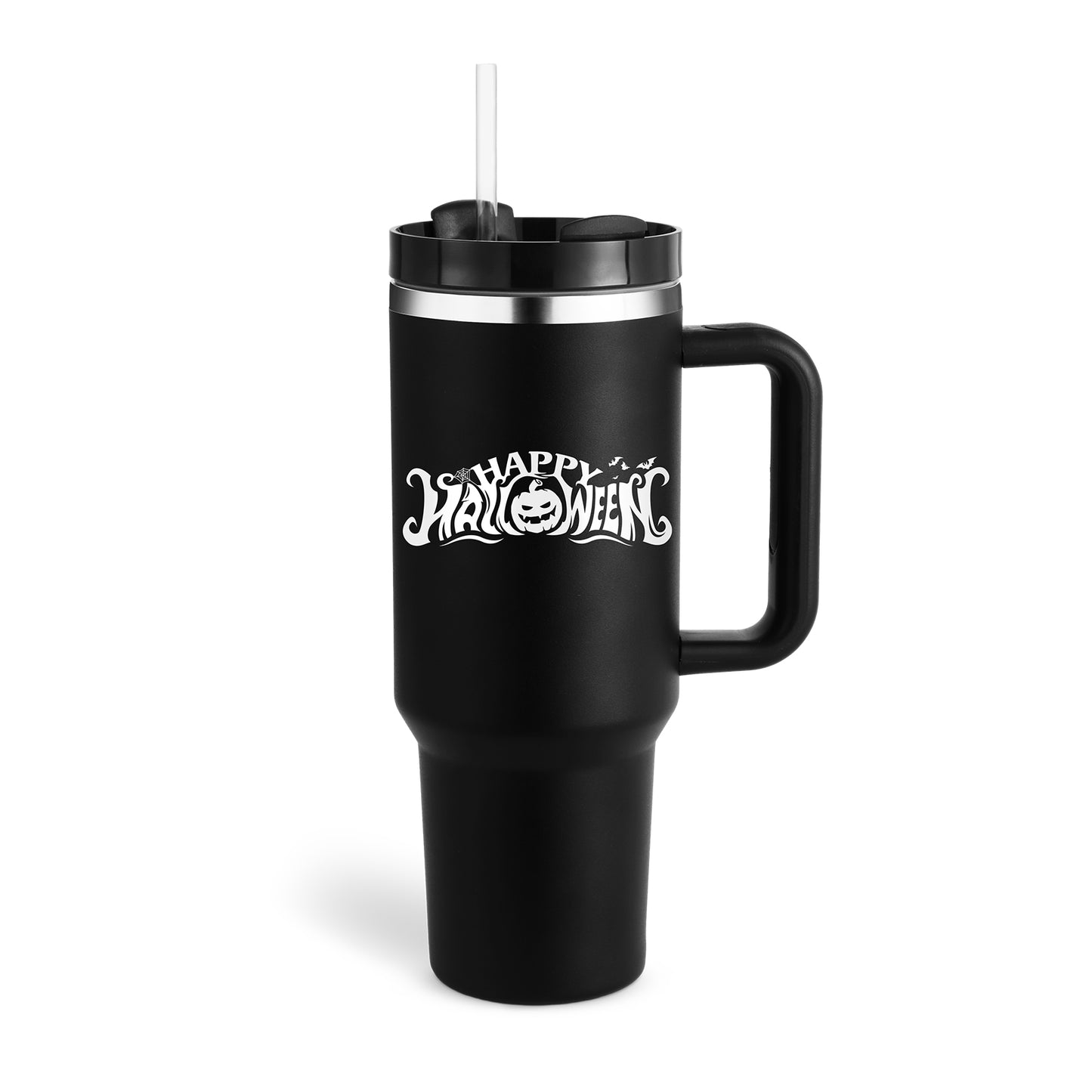 40 Oz Insulated Tumbler with Handle & Straw - Stainless Steel