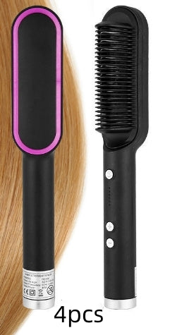 2-in-1 Hair Straightener Hot Comb - Negative Ion Curling Brush