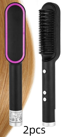2-in-1 Hair Straightener Hot Comb - Negative Ion Curling Brush