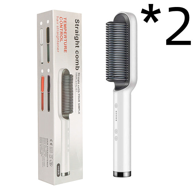 2-in-1 Hair Straightener Hot Comb - Negative Ion Curling Brush