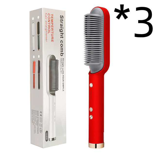 2-in-1 Hair Straightener Hot Comb - Negative Ion Curling Brush