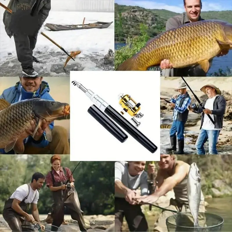 Conjunto de Vara de Pesca Mini Telescópica com Carretilha