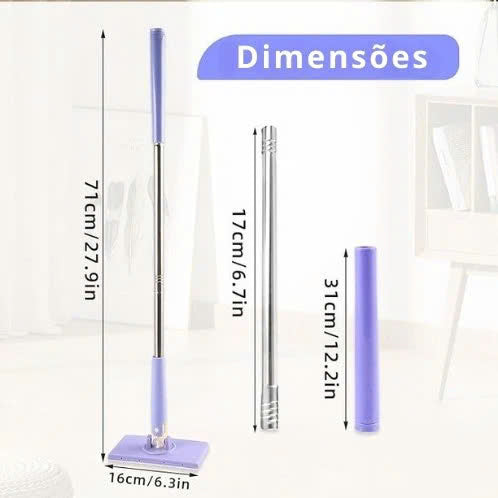 Mini Mop com Toalha Descartável e Cabo Empurrar-Puxar