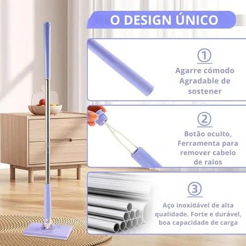 Mini Mop com Toalha Descartável e Cabo Empurrar-Puxar